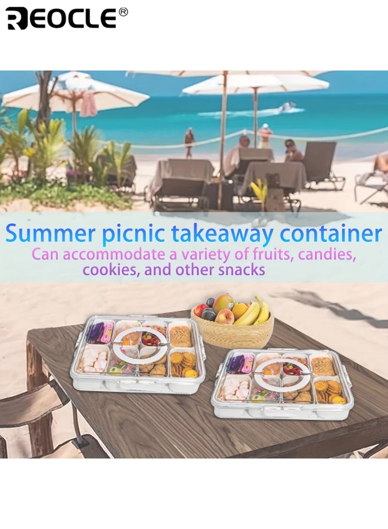 REOCLE 8-Grid Portable Snack Takeout Container Lunch Box Removable Lid Handle Separation Tray for Picnic Party School Snacks Refrigerator Freshness Storage for Fruits Candy Nuts - Image 5