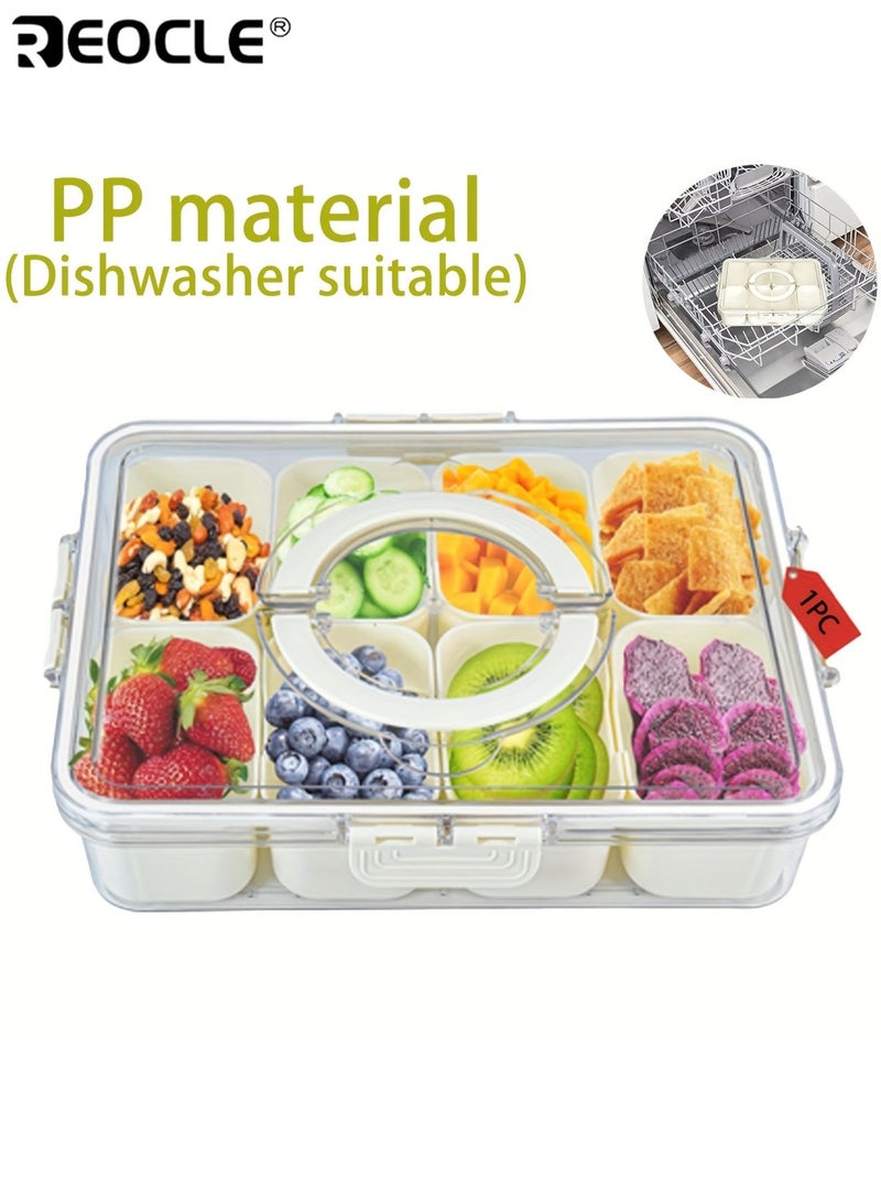 REOCLE 8-Grid Portable Snack Takeout Container Lunch Box Removable Lid Handle Separation Tray for Picnic Party School Snacks Refrigerator Freshness Storage for Fruits Candy Nuts - Image 2