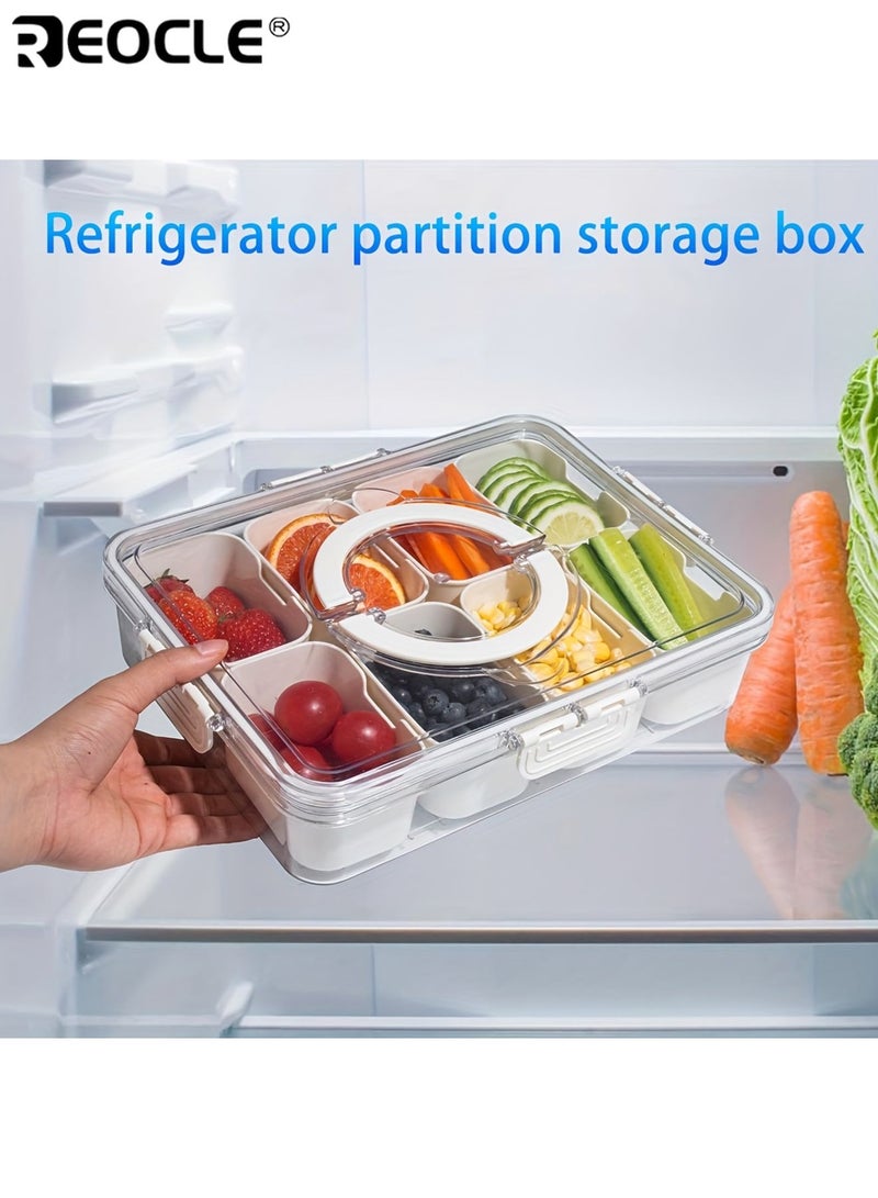 REOCLE 8-Grid Portable Snack Takeout Container Lunch Box Removable Lid Handle Separation Tray for Picnic Party School Snacks Refrigerator Freshness Storage for Fruits Candy Nuts - Image 3