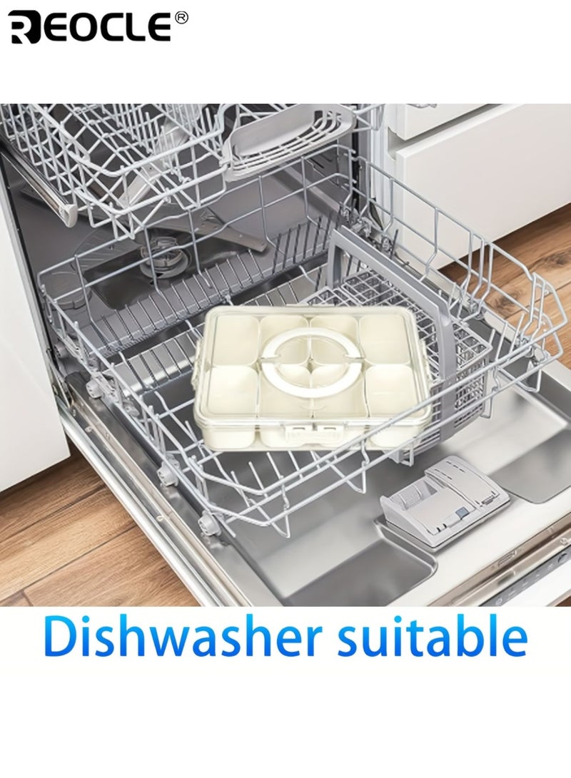 REOCLE 8-Grid Portable Snack Takeout Container Lunch Box Removable Lid Handle Separation Tray for Picnic Party School Snacks Refrigerator Freshness Storage for Fruits Candy Nuts - Image 4