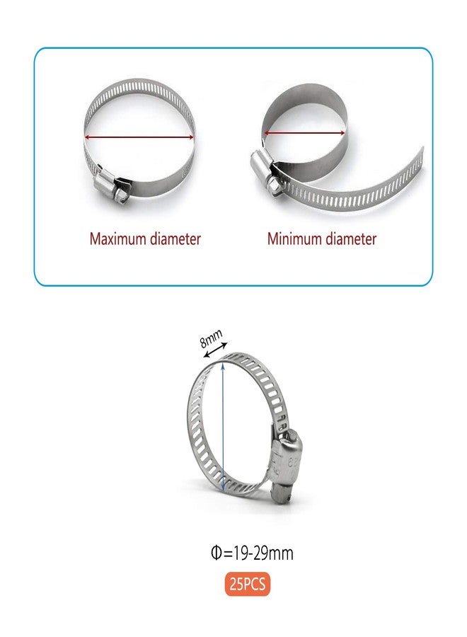 ZIPCCI Hose Clamp, 1 Inch Stainless Steel Worm Gear fuel line hose clamps, 19-29mm (25pack) - Image 2