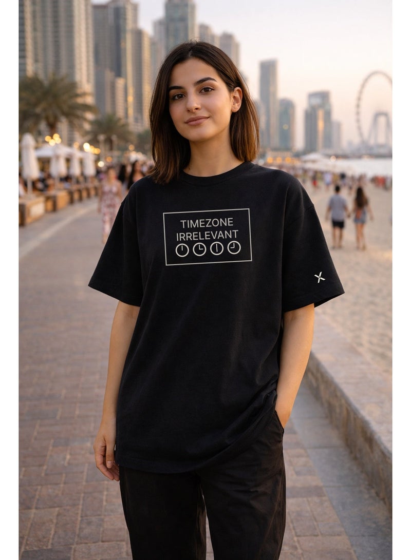 NOMAiX Timezone Irrelevant T-Shirt | Graphic Oversized Tee | Streetwear Slogan | Oversized Drop Shoulder | Unisex | Made in UAE - Image 4