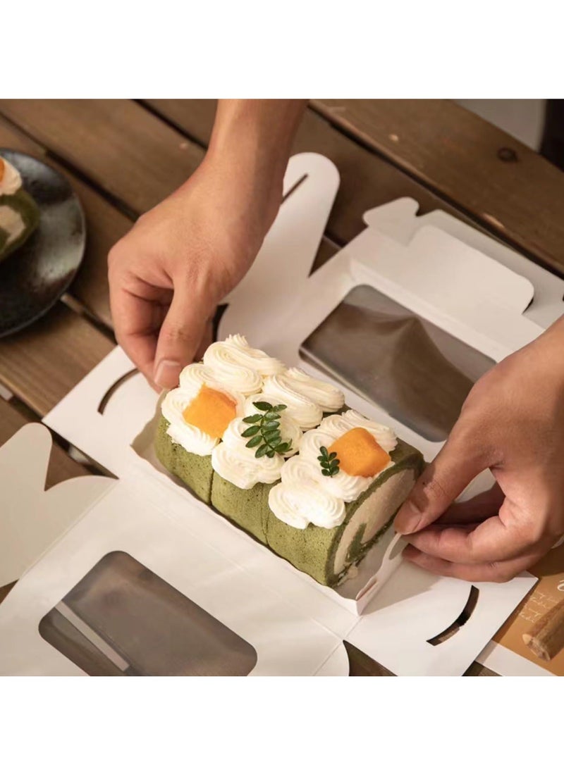 20 Pcs Cake Boxes, Paper Cake Packing Box, White Cake Packing Box with Clear Window, Handle and Base for Cakes, Pastries, Cookies, Cupcakes, Swiss Roll (6.3 x 3.7 x 3.1 Inches)