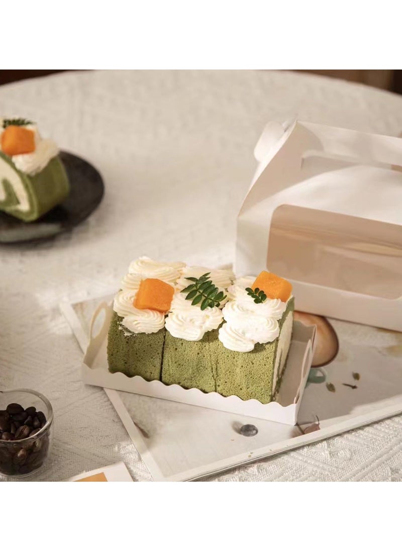 20 Pcs Cake Boxes, Paper Cake Packing Box, White Cake Packing Box with Clear Window, Handle and Base for Cakes, Pastries, Cookies, Cupcakes, Swiss Roll (6.3 x 3.7 x 3.1 Inches)