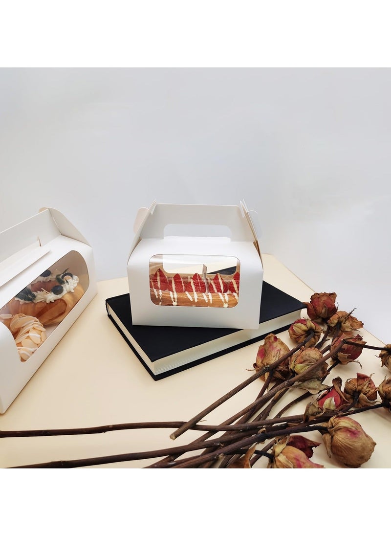 20 Pcs Cake Boxes, Paper Cake Packing Box, White Cake Packing Box with Clear Window, Handle and Base for Cakes, Pastries, Cookies, Cupcakes, Swiss Roll (6.3 x 3.7 x 3.1 Inches)