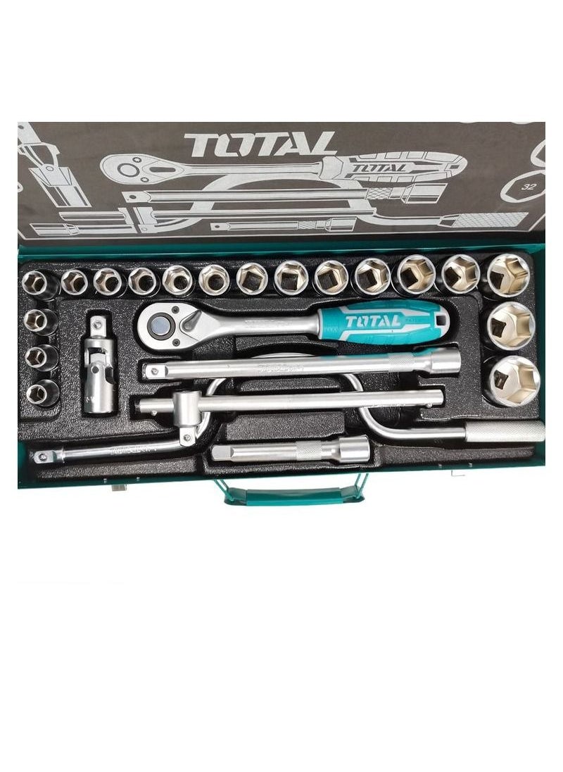 TOTAL - TOTAL  24 Pcs 1/2 Socket Set Tool Set Ratchet Socket Wrench Spanner Set Chrome Vanadium Hand Tool Kit 24 Pcs Set-THT141253 - Image 1