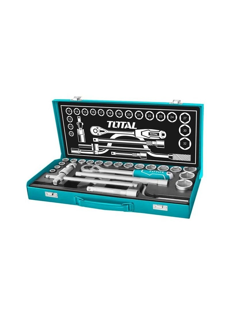 TOTAL - TOTAL  24 Pcs 1/2 Socket Set Tool Set Ratchet Socket Wrench Spanner Set Chrome Vanadium Hand Tool Kit 24 Pcs Set-THT141253 - Image 1