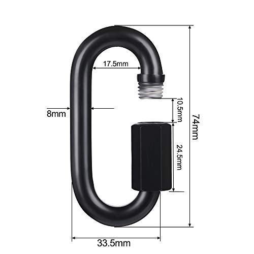 BEWISHOME D Shape Locking Carabiner,Black Quick Links,Durable Chain Links,Heavy Duty Chain Connector,Black M8 HDK03H - Image 2