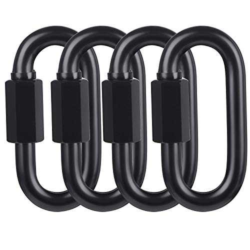 BEWISHOME D Shape Locking Carabiner,Black Quick Links,Durable Chain Links,Heavy Duty Chain Connector,Black M8 HDK03H - Image 1