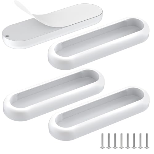 YogePote 4 Pack SelfAdhesive Drawer Pulls 4 Inch SelfStick Aluminum Alloy Door Handles for BarnGlass ShowerBalcony Doors Kitchen Cabinets Wardrobes Windows Closets 4 White - Image 1