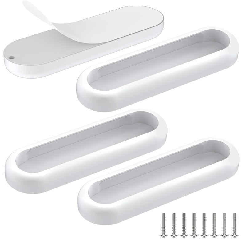 YogePote 4 Pack SelfAdhesive Drawer Pulls 4 Inch SelfStick Aluminum Alloy Door Handles for BarnGlass ShowerBalcony Doors Kitchen Cabinets Wardrobes Windows Closets 4 White - Image 2