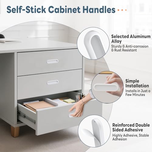 YogePote 4 Pack SelfAdhesive Drawer Pulls 4 Inch SelfStick Aluminum Alloy Door Handles for BarnGlass ShowerBalcony Doors Kitchen Cabinets Wardrobes Windows Closets 4 White - Image 3