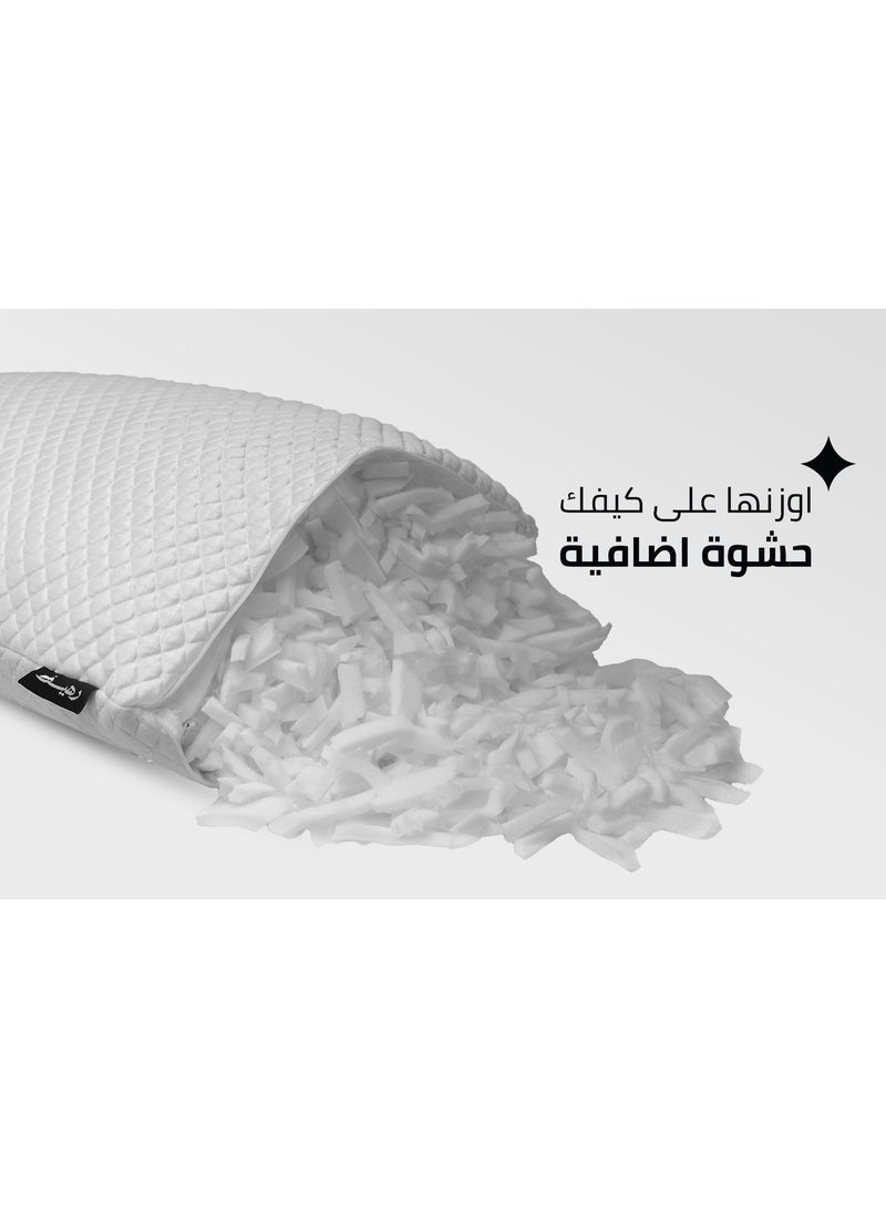 RHEEF Best Pillow for Sleeping from Rheef , suitable for both winter and summer. A comfortable sleeping pillow featuring cooling technology on one side and a moderate side on the other, made from soft-touch materials with dual shredded memory foam filling for continuous comfort. Size 43×60 cm, highly flexible and adjustable - Image 2