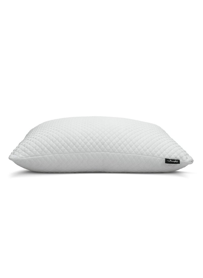 RHEEF Best Pillow for Sleeping from Rheef , suitable for both winter and summer. A comfortable sleeping pillow featuring cooling technology on one side and a moderate side on the other, made from soft-touch materials with dual shredded memory foam filling for continuous comfort. Size 43×60 cm, highly flexible and adjustable - Image 1