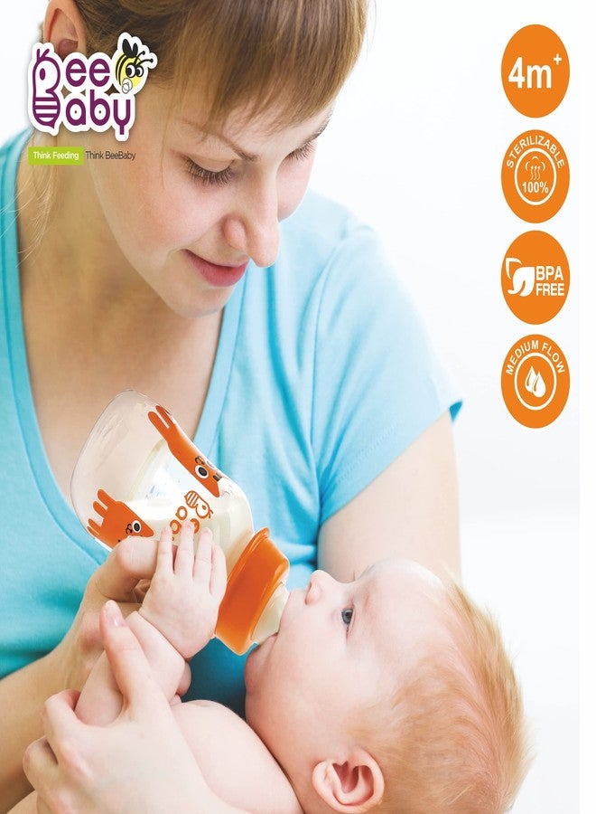 بي بيبي زجاجة رضاعة الأطفال BeeBaby Easy Start ذات العنق النحيف مع 4 حلمات سيليكون مضادة للمغص ذات ملمس لطيف للأطفال حديثي الولادة والرضع والأطفال الصغار، خالية من مادة BPA بنسبة 100%، مناسبة للأطفال من عمر 4 أشهر فما فوق (125 مل، برتقالي، عبوة من قطعتين) - Image 4