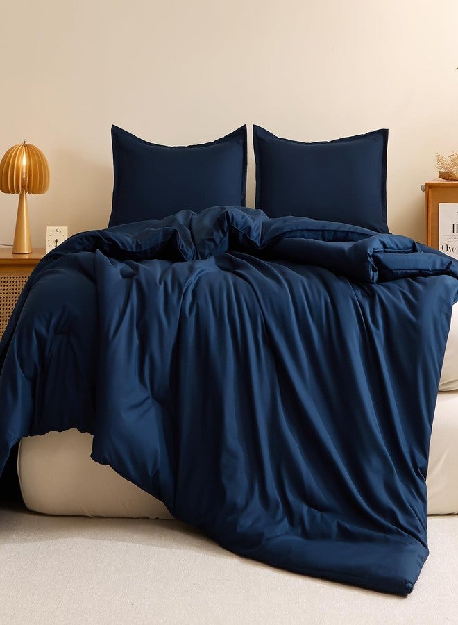 Caressma Navy Blue Comforter Queen Set Lightweight Microfiber Soft Hotel Bedding 3 Pieces with Pillow Shams Neutral Solid All Seasons - Image 5