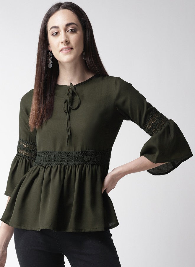 PlusS Olive Green A-Line Top for Women - Image 1