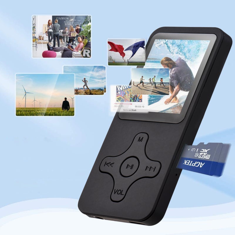 مشغل MP4 محمول ومشغل موسيقى MP3 مع سماعة رأس وشاشة LCD ومشغل فيديومعاين صور يدعم بطاقات TF ويدعم الموسيقى والراديو FM والفيديو والكتب الإلكترونية والمسجل مع بطاقة ذاكرة سعة 32 جيجا بايت - Image 4