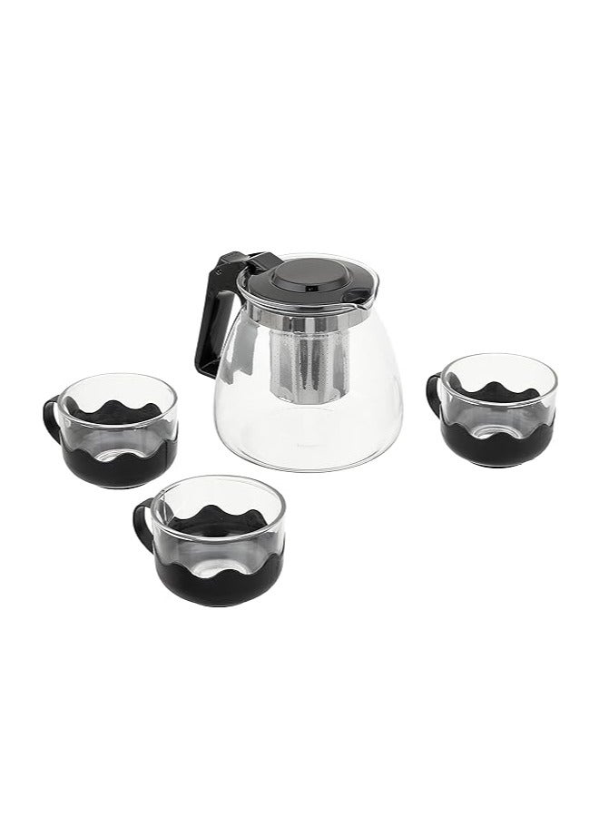 Five-Piece Glass Tea set, 1Teapot and 4 Cups,Teapot with Infuser, Home & Office Brewing Scented Tea and other Drinks