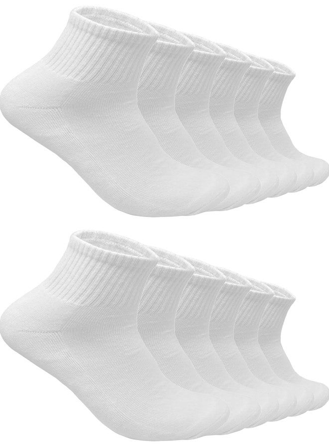 MUKHAKSH (Pack of 6 Pairs = 12 Pieces) Boys/Girls/Kids/Unisex Cotton White Towel Ankle Length School Socks (13-14 Years) - Image 1