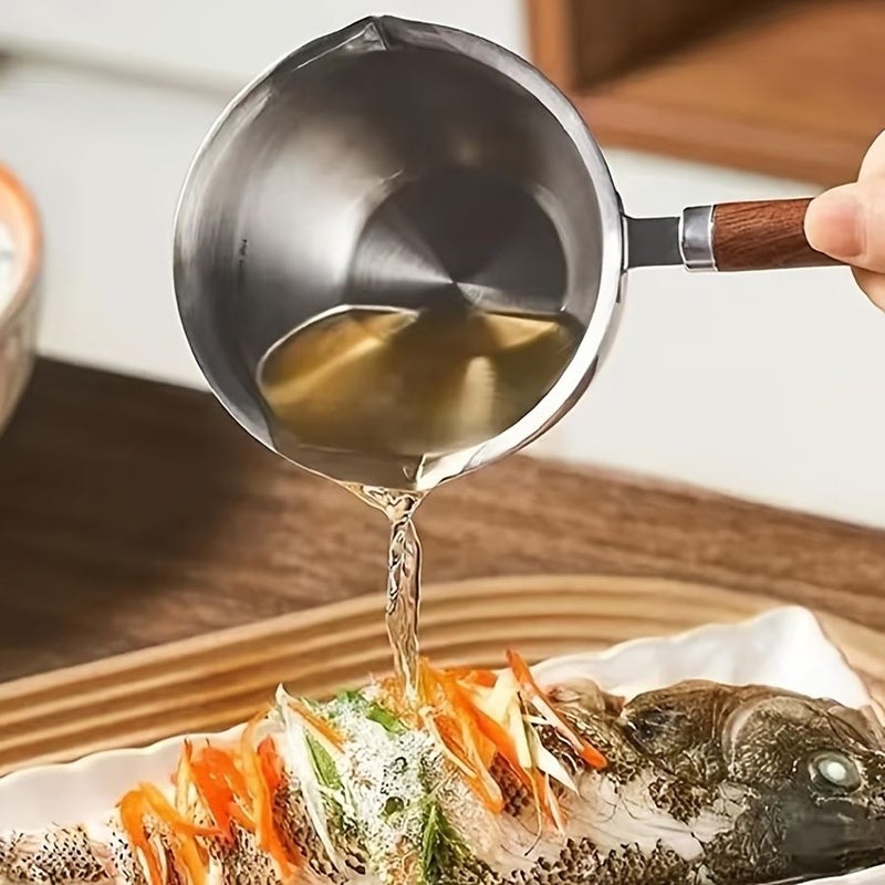 Stainless Steel Milk Pitcher With Wooden Handle 1pc For Coffee Espresso Milk Frothing Sauce Pot - Image 4