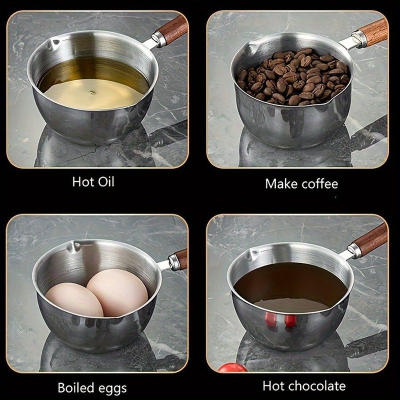 Stainless Steel Milk Pitcher With Wooden Handle 1pc For Coffee Espresso Milk Frothing Sauce Pot - Image 2