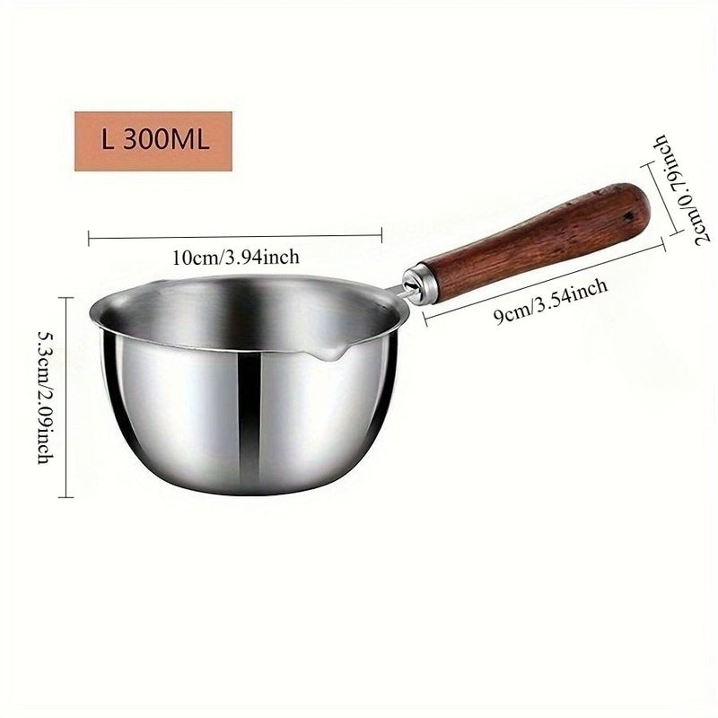 Stainless Steel Milk Pitcher With Wooden Handle 1pc For Coffee Espresso Milk Frothing Sauce Pot - Image 3