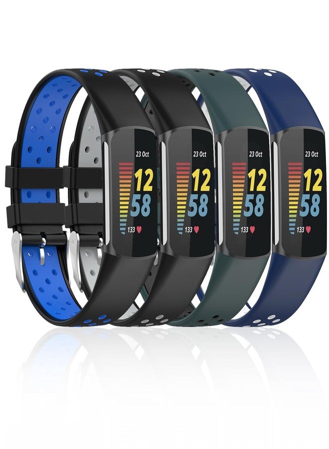 ELUTENG 4 Pack Compatible with Fitbit Charge 5 Bands/Fitbit Charge 6 Bands for Women Men, Soft Breathable Replacement Sport Strap Waterproof Wristbands for Fitbit Charge 5/ Charge 6 Fitness Tracker - Image 1
