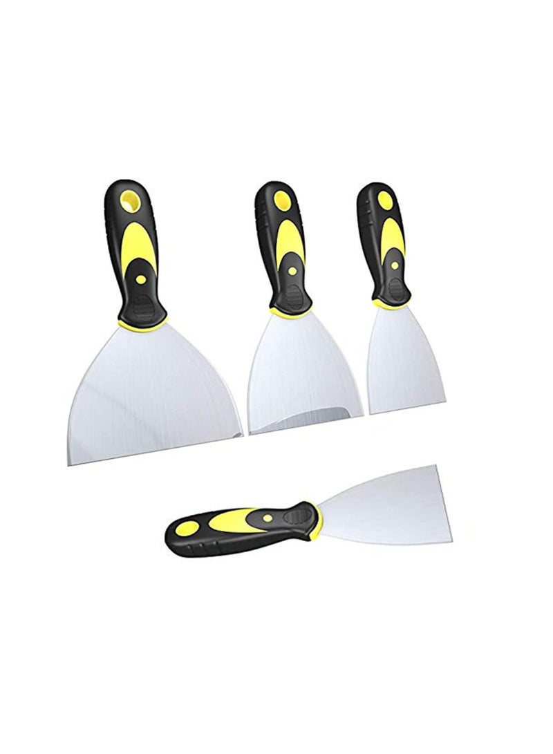 SYOSI Putty Knife Scrapers, Spackle Knife, Metal Scraper Tool for Drywall Finishing, Plaster Scraping, Decals, and Wallpaper (4 Pack, 5”, 4”, 3” Wide) - Image 1