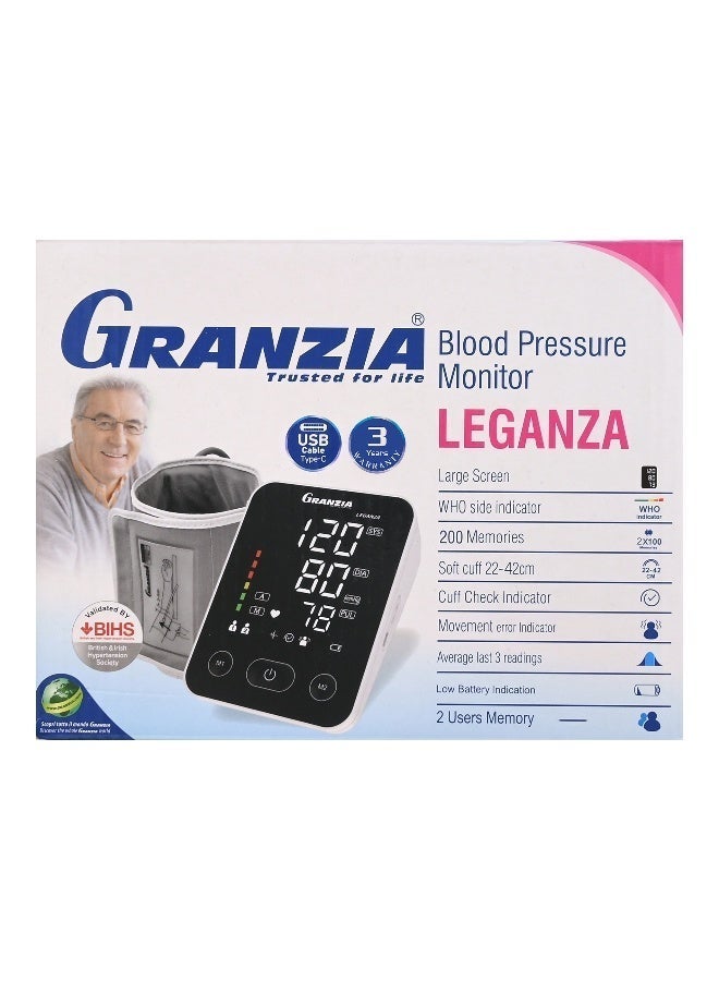 Granzia Leganza Blood Pressure Monitor – Upper Arm Cuff 22–42cm, Dual-User Memory (200 Readings), WHO Color Indicator, USB-C Rechargeable, BIHS Certified with 3-Year Warranty - Image 5
