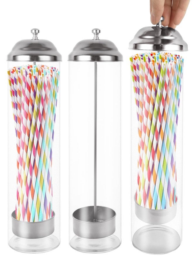 سينينكو عبوة من 3 قطع من حاملات توزيع المصاصات للشرب ذات الحجم القياسي، حاوية توزيع المصاصات من الزجاج والفولاذ المقاوم للصدأ للطاولة مع غطاء (المصاصات غير متضمنة) - Image 1