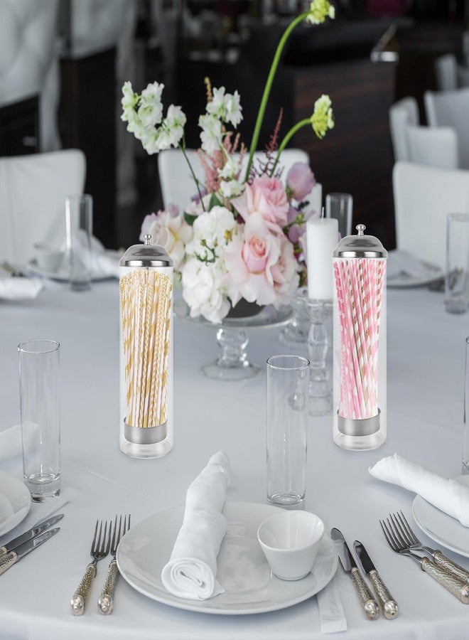 سينينكو عبوة من 3 قطع من حاملات توزيع المصاصات للشرب ذات الحجم القياسي، حاوية توزيع المصاصات من الزجاج والفولاذ المقاوم للصدأ للطاولة مع غطاء (المصاصات غير متضمنة) - Image 4