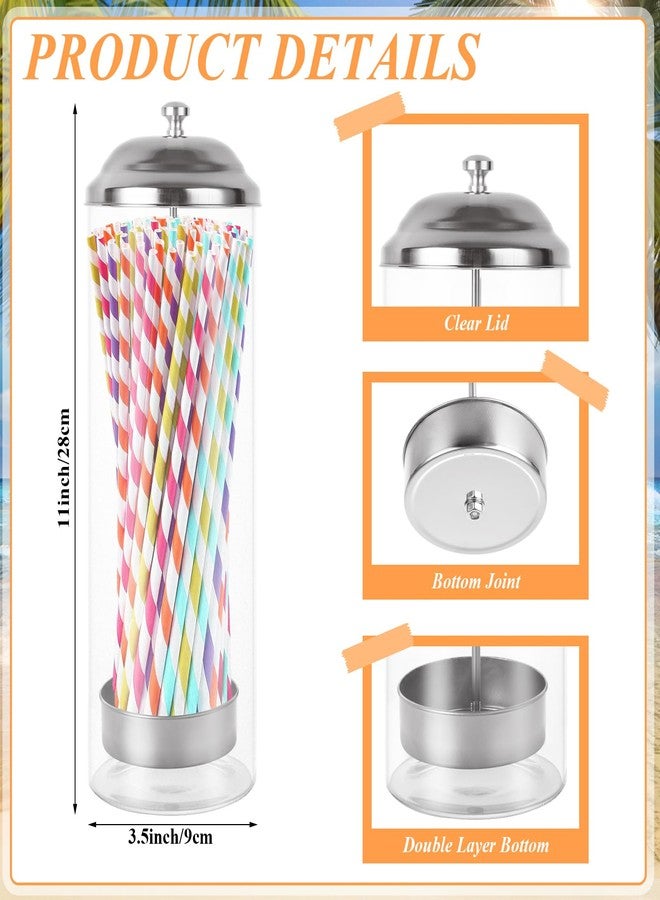 سينينكو عبوة من 3 قطع من حاملات توزيع المصاصات للشرب ذات الحجم القياسي، حاوية توزيع المصاصات من الزجاج والفولاذ المقاوم للصدأ للطاولة مع غطاء (المصاصات غير متضمنة) - Image 2