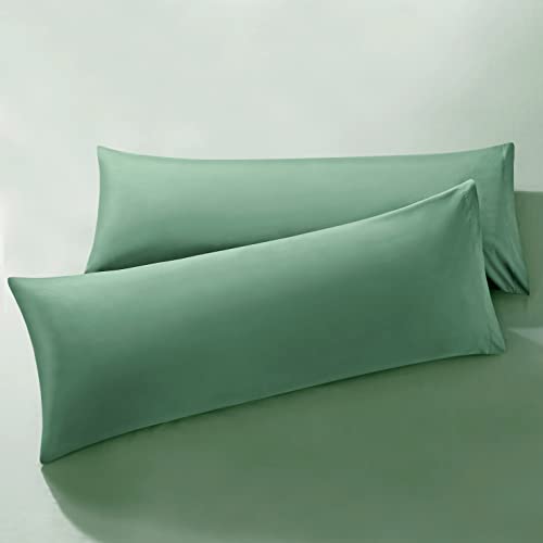 MILVOWOC 2Pcs Brushed Microfiber Body Pillowcases - 20 x 55 Inch, Dark Green Pillow Case Set Non Slip Envelope Pillow Cover with Moisture Absorption and Anti-Wrinkle - Image 1