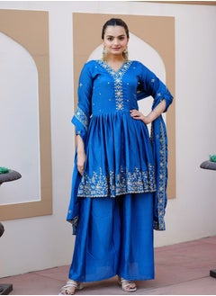 ماركة غير محددة بدلة شينون شرارة زرقاء مطرزة مع تسلسل أعمال مطرزة ثقيلة  - Image 1