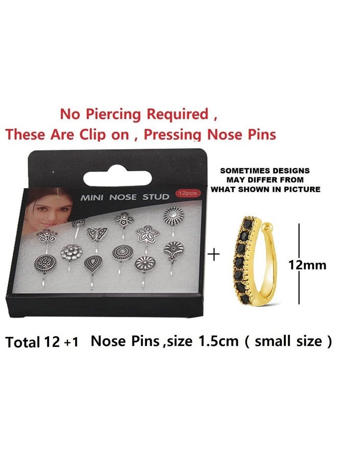 VAMA FASHIONS Without Piercing Nosering Pressing Type Clip on Oxidised Silver nose pin Stud for women (Oxidised nose stud) - Image 5