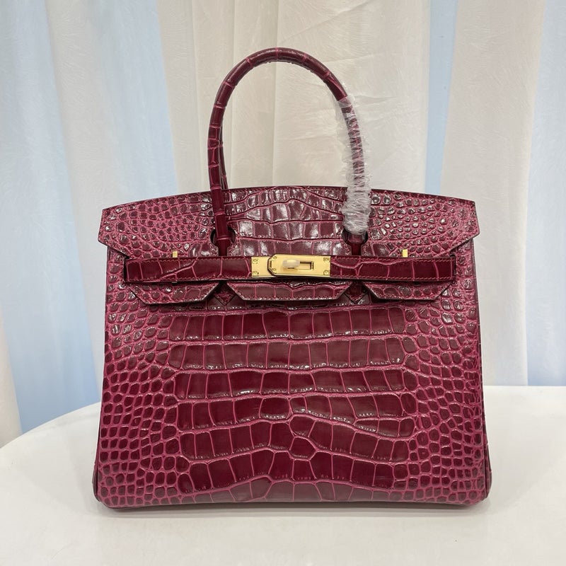 Crocodile Grain Leather Handbag 25-30cm Women's Satchel - Image 3