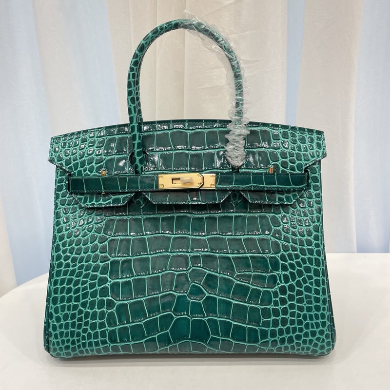 Crocodile Grain Leather Handbag 25-30cm Women's Satchel - Image 2