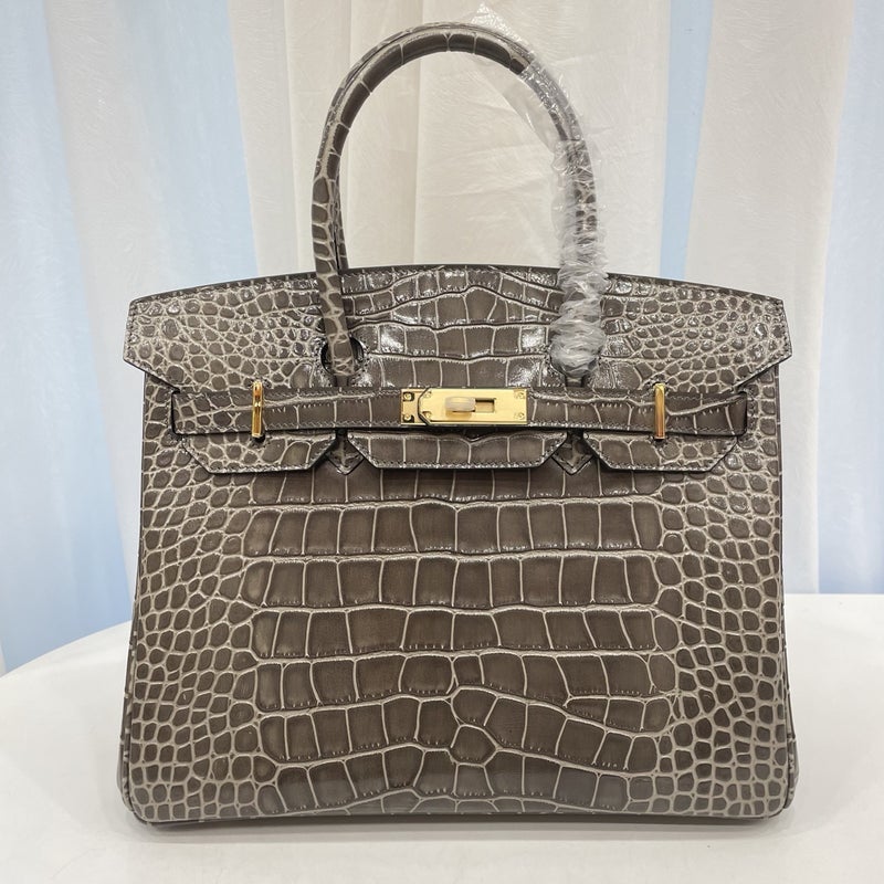 Crocodile Grain Leather Handbag 25-30cm Women's Satchel - Image 4