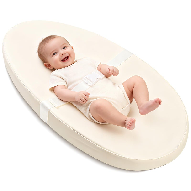 Qalvyn Baby Changing Pad For Dresser  With Wipeable Waterproof Pu Cover  Contoured Diaper Changing Pad (Beige) - Image 1
