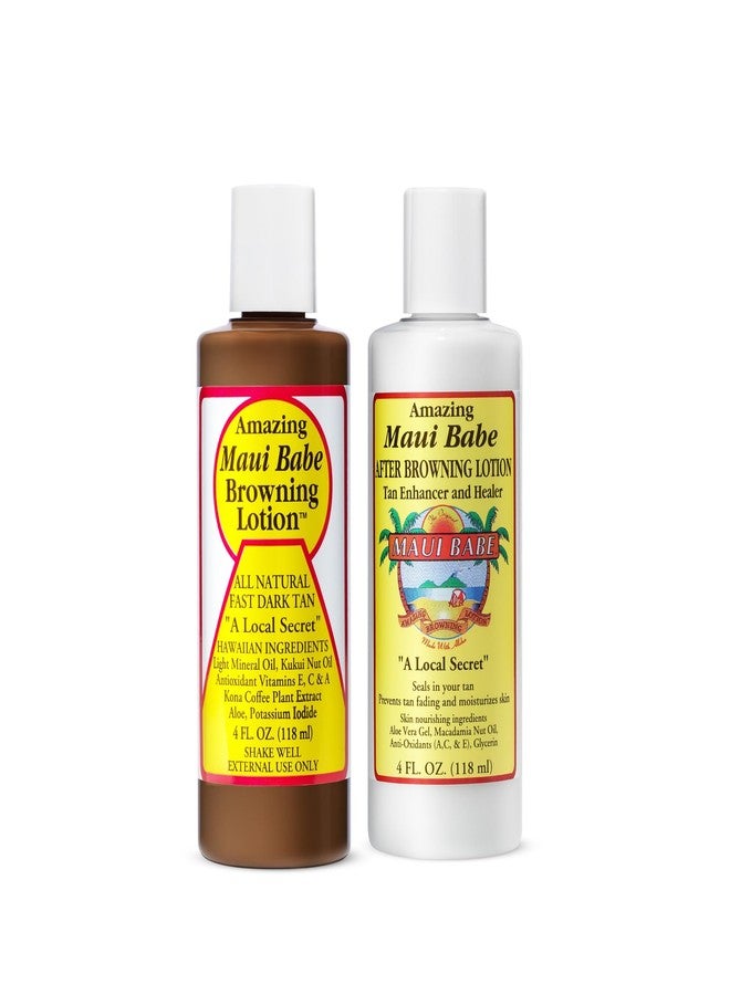 Maui Babe Tanning Set - Original Browning Lotion (4oz) and After Browning Lotion (4oz) - Natural Hawaiian Ingredients, For a Natural, Intense Dark Tan - Image 1
