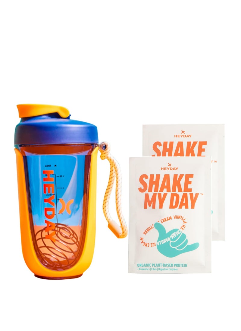 heyday Heyday Protein Shaker Ideal for Gym 550ml Blue Shaker and 2 vanilla sachet 
