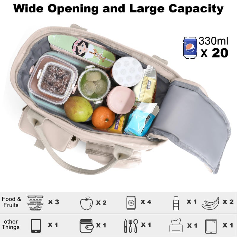 Hafmall Insulated Lunch Bag for Adults,Big lunch box for men, Wide Opening Insulated Bag with Shoulder Strap, Reusable Adult Lunch Bag For Work, Picnic(Beige) - Image 3