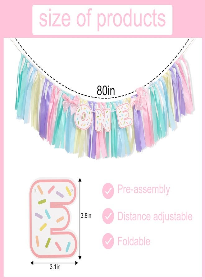UOAOU Donut 1 Years Old Birthday Banner - Sweet One Birthday Party Decorations, Soft Ribbon Ballet Skirt Set, Rainbow High Chair Garland, Sweet One Year Cake Crush Party Decoration - Image 2