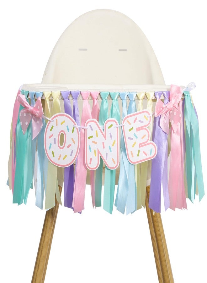 UOAOU Donut 1 Years Old Birthday Banner - Sweet One Birthday Party Decorations, Soft Ribbon Ballet Skirt Set, Rainbow High Chair Garland, Sweet One Year Cake Crush Party Decoration - Image 1