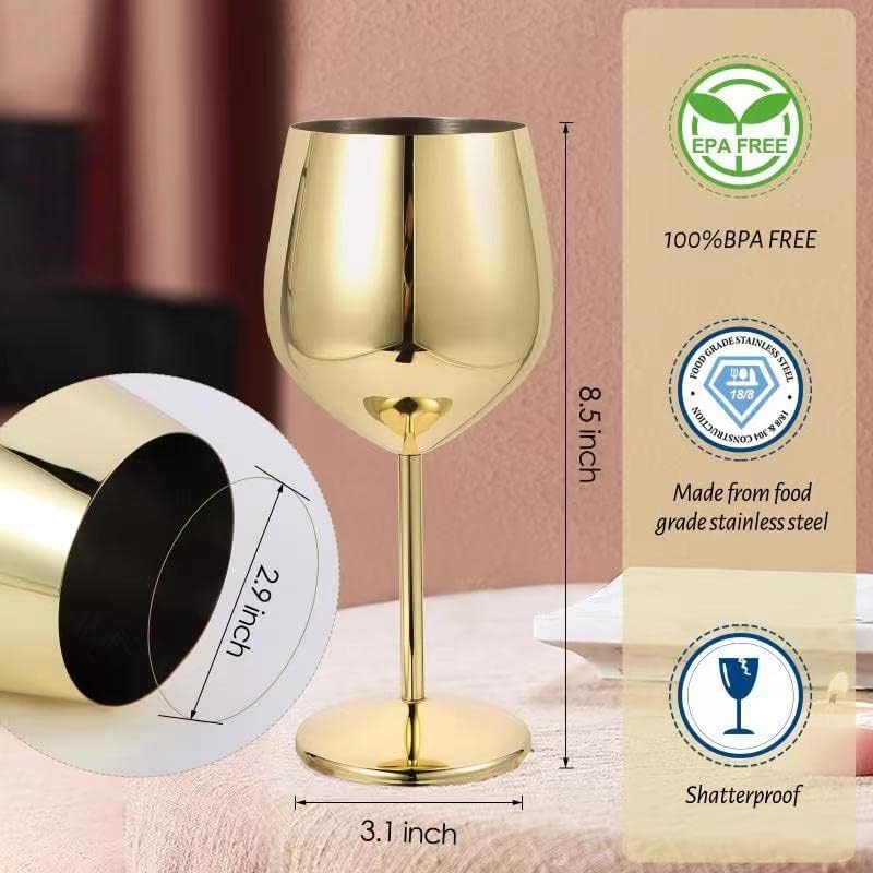 VERISA Stainless steel stemmed wine glasses,18oz Unbreakable gold Wine glasses set of 2, Shatterproof wine steel gold goblets set Outdoor, red wine glass Metal Wine goblet love is blind - Image 2