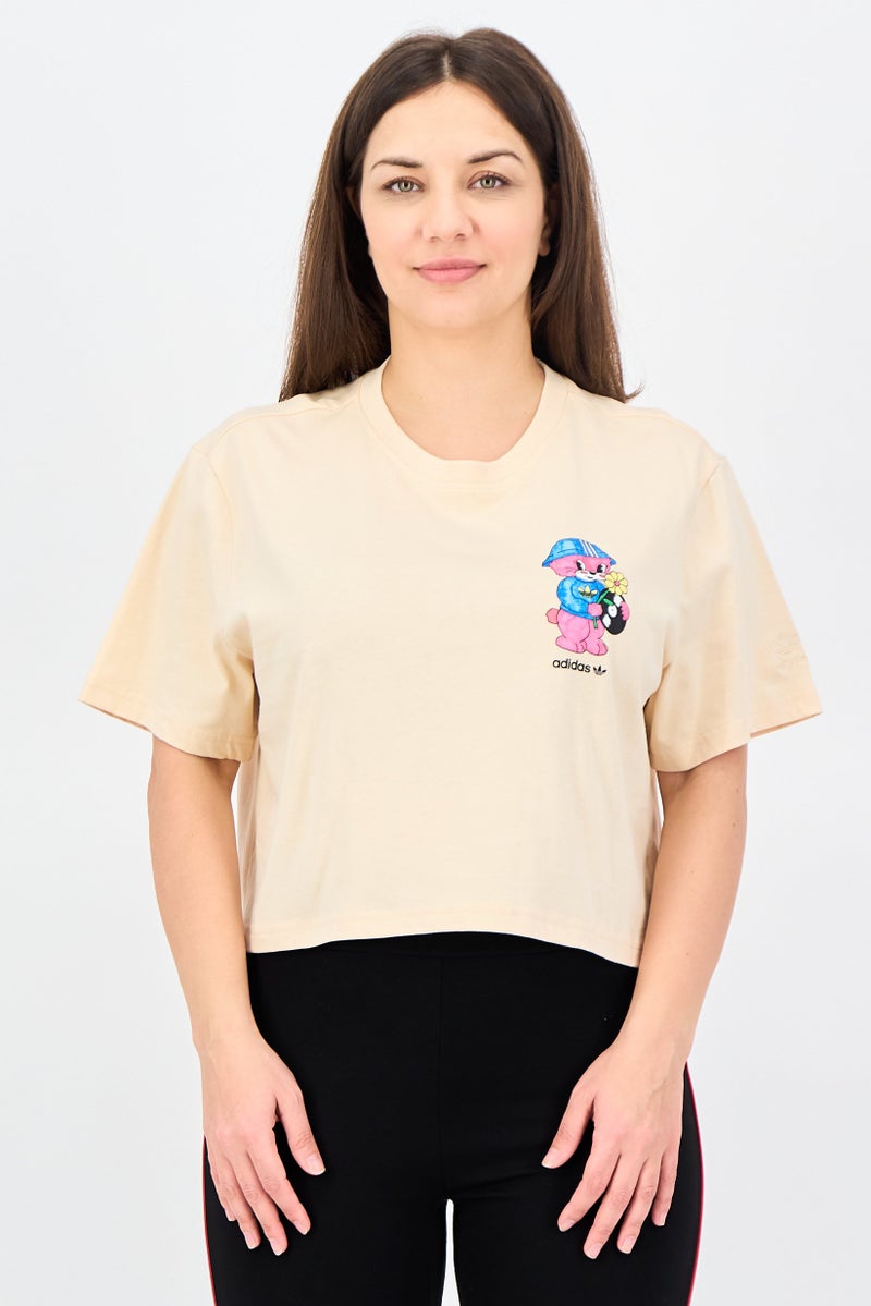 adidas Originals Women Sportswear Fit Short Sleeve Outdoor Top, Beige - Image 1