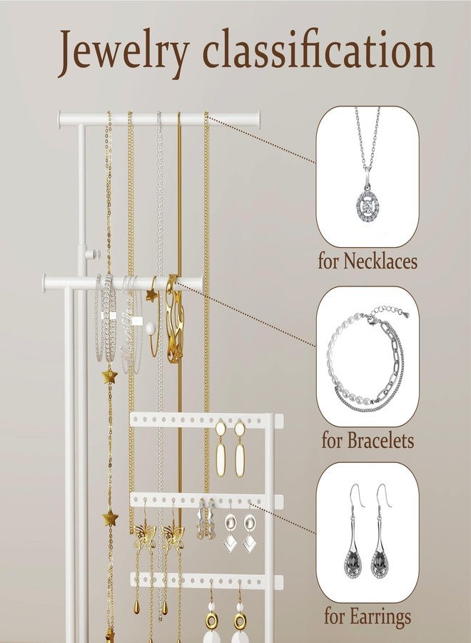 susswiff Jewelry Holder Organizer Stand - Adjustable Tall 17.5" (Max), Sturdy Jewelry Hanger for Necklaces, Earrings, Bracelets, Rings, Jewlery Display and Storage, White, Metal - Image 5