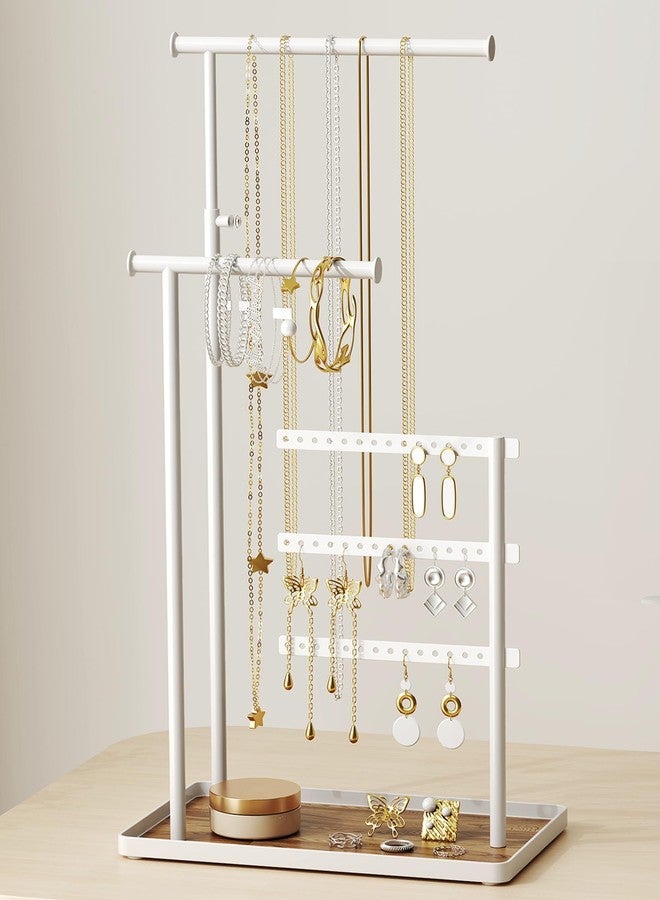 susswiff Jewelry Holder Organizer Stand - Adjustable Tall 17.5" (Max), Sturdy Jewelry Hanger for Necklaces, Earrings, Bracelets, Rings, Jewlery Display and Storage, White, Metal - Image 1