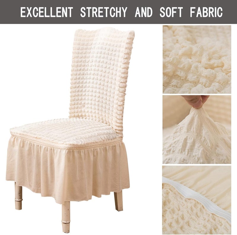 House of Quirk Polyester Turkish Bubble Frill Chair Cover Stretch Removable Washable Short Dining Chair Cover Protector Seat Slipcover (Coffee, Pack Of 2) - Image 2